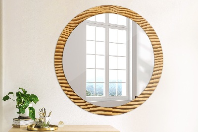 Miroir rond avec décoration Vague en bois