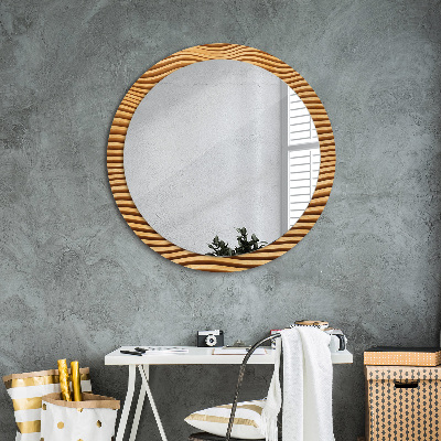 Miroir rond avec décoration Vague en bois