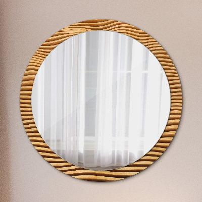 Miroir rond avec décoration Vague en bois