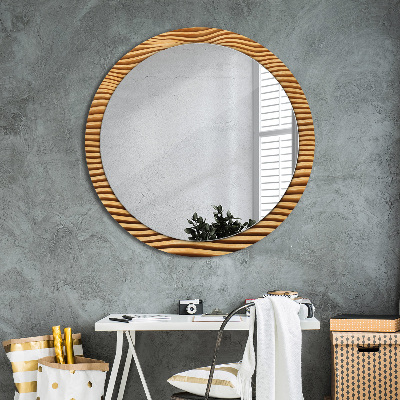 Miroir rond avec décoration Vague en bois
