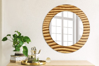 Miroir rond avec décoration Vague en bois