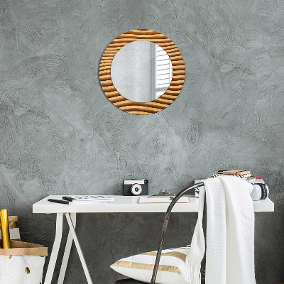 Miroir rond avec décoration Vague en bois
