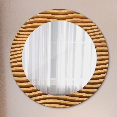 Miroir rond avec décoration Vague en bois