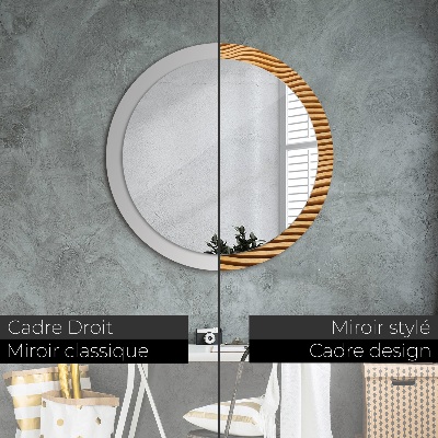 Miroir rond avec décoration Vague en bois