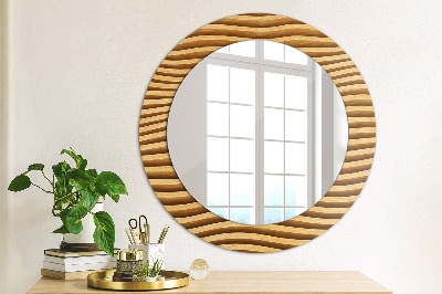 Miroir rond avec décoration Vague en bois
