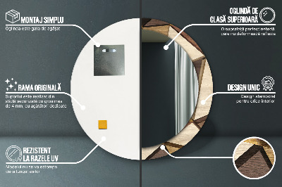 Miroir rond avec décoration Bois géométrique 3d