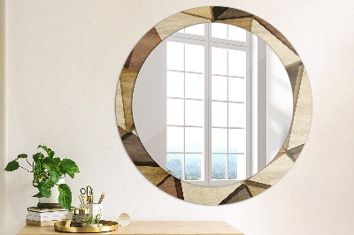 Miroir rond avec décoration Bois géométrique 3d