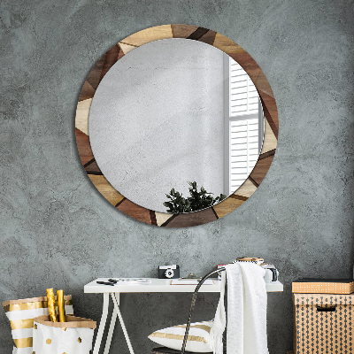 Miroir rond avec décoration Bois géométrique 3d