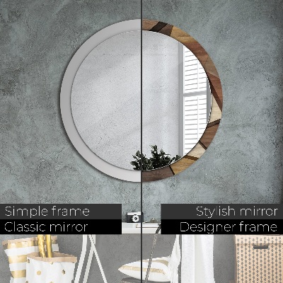 Miroir rond avec décoration Bois géométrique 3d
