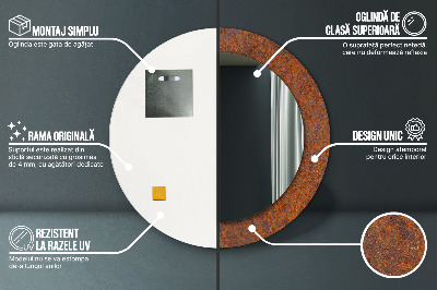 Miroir rond imprimé Métal rouillé