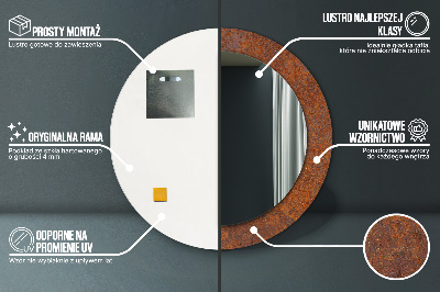 Miroir rond imprimé Métal rouillé