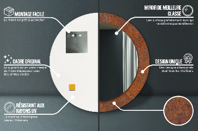 Miroir rond imprimé Métal rouillé