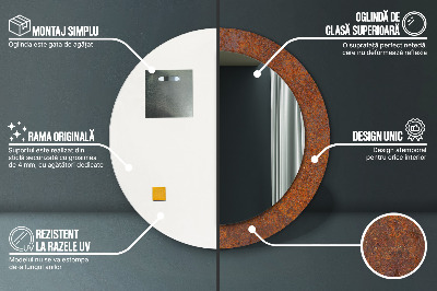 Miroir rond imprimé Métal rouillé