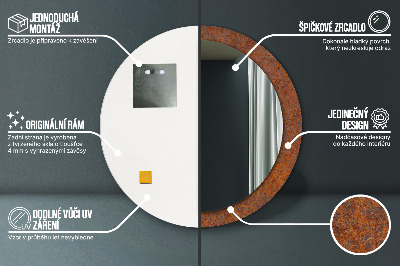 Miroir rond imprimé Métal rouillé