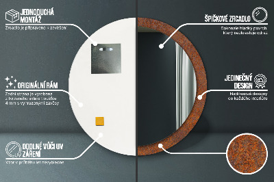Miroir rond imprimé Métal rouillé