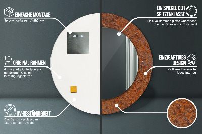 Miroir rond imprimé Métal rouillé