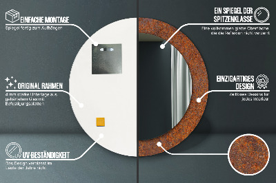 Miroir rond imprimé Métal rouillé