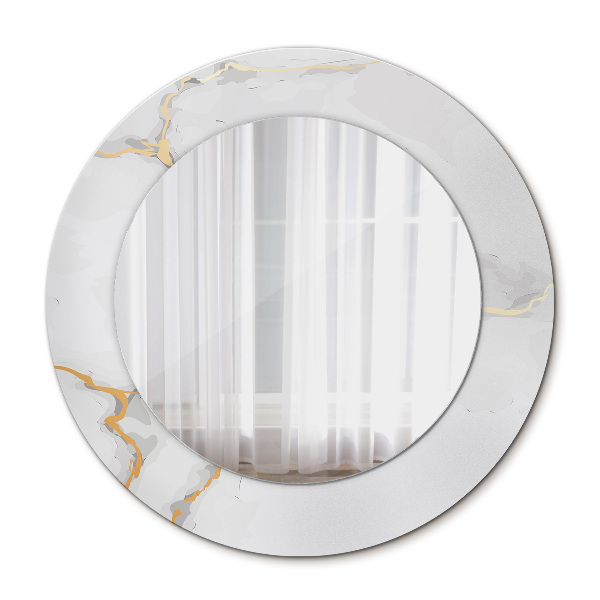 Miroir rond avec décoration Marbre en or blanc