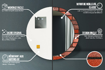 Miroir rond imprimé En brique rouge