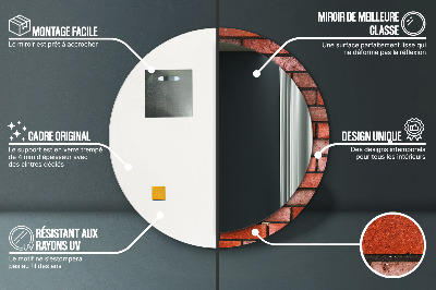 Miroir rond imprimé En brique rouge