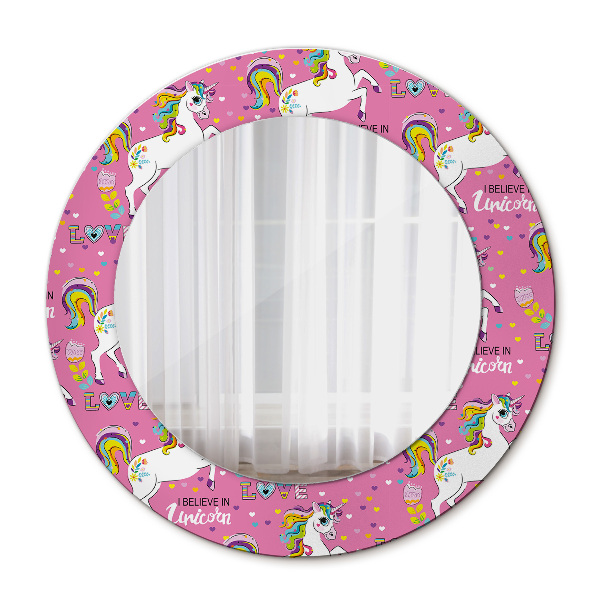 Miroir rond imprimé Licorne magique