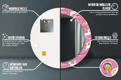 Miroir rond imprimé Licorne magique