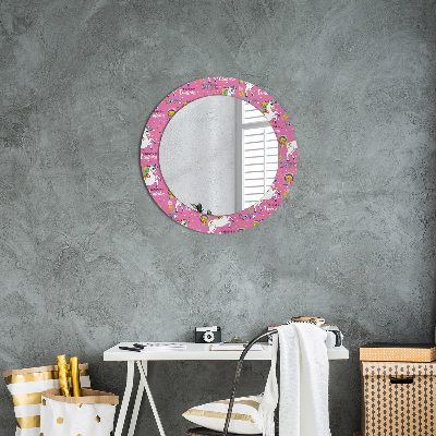 Miroir rond imprimé Licorne magique