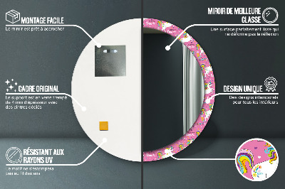 Miroir rond imprimé Licorne magique