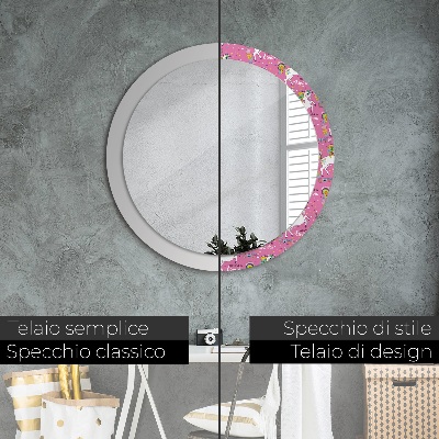 Miroir rond imprimé Licorne magique