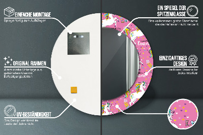 Miroir rond imprimé Licorne magique