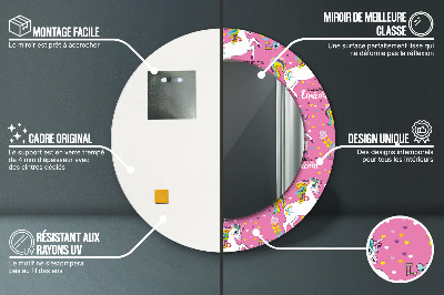 Miroir rond imprimé Licorne magique