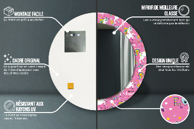 Miroir rond imprimé Licorne magique