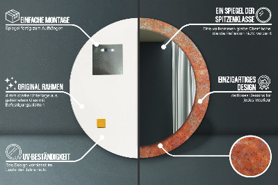 Miroir rond imprimé Métal rouillé