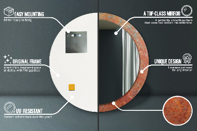 Miroir rond imprimé Métal rouillé