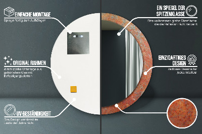 Miroir rond imprimé Métal rouillé