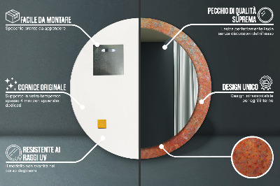 Miroir rond imprimé Métal rouillé