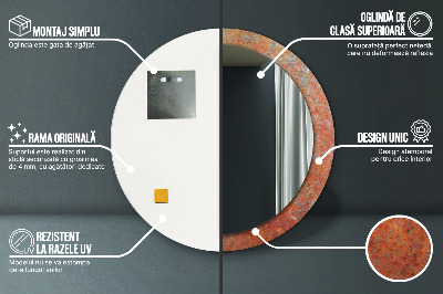 Miroir rond imprimé Métal rouillé
