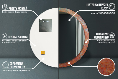 Miroir rond imprimé Métal rouillé