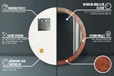Miroir rond imprimé Métal rouillé