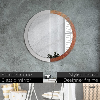 Miroir rond imprimé Métal rouillé