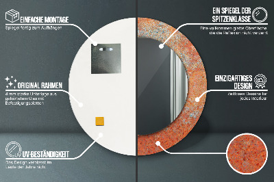 Miroir rond imprimé Métal rouillé