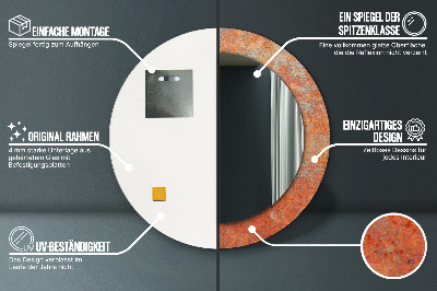Miroir rond imprimé Métal rouillé