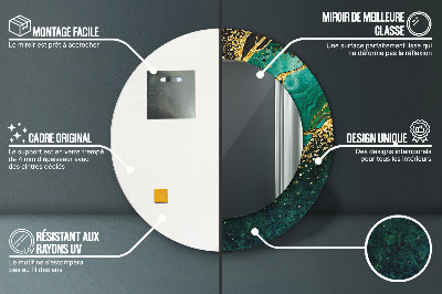 Miroir rond imprimé Vert marbre