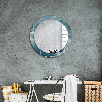 Miroir rond imprimé Marbre onyx bleu