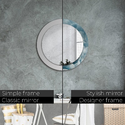 Miroir rond imprimé Marbre onyx bleu
