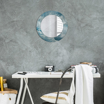 Miroir rond imprimé Marbre onyx bleu