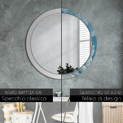 Miroir rond imprimé Marbre onyx bleu