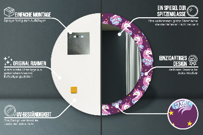 Miroir rond imprimé Étoiles de licorne