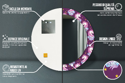 Miroir rond imprimé Étoiles de licorne