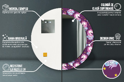 Miroir rond imprimé Étoiles de licorne